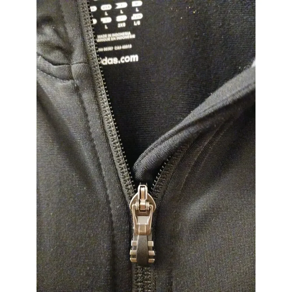 Y2K Adidas Track Jacket Men's Sz L Black GRAY WHITE STRIPES Zipper Retro Vintage